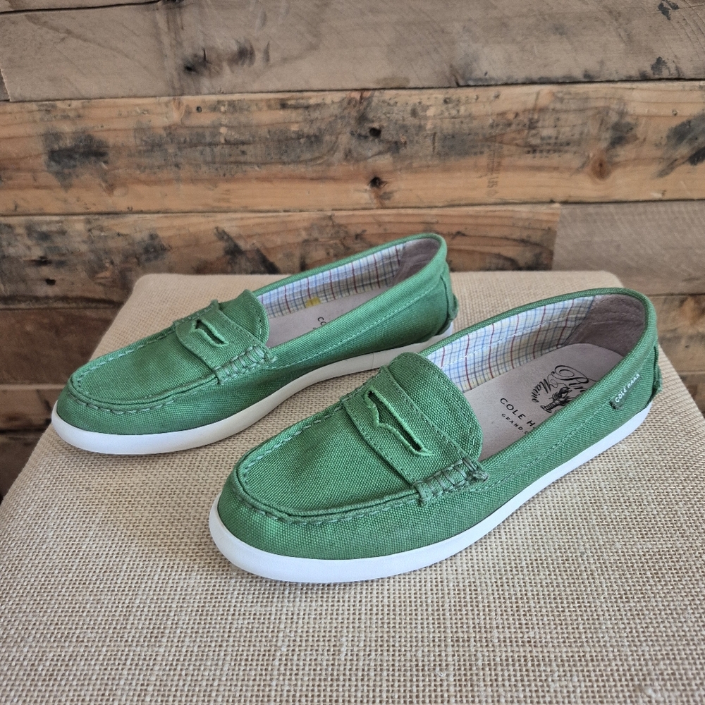 Cole Haan Penny Loafers Green Canvas Pinch Maine Classic Grand.OS Womens Sz 5.5 - Picture 4 of 13